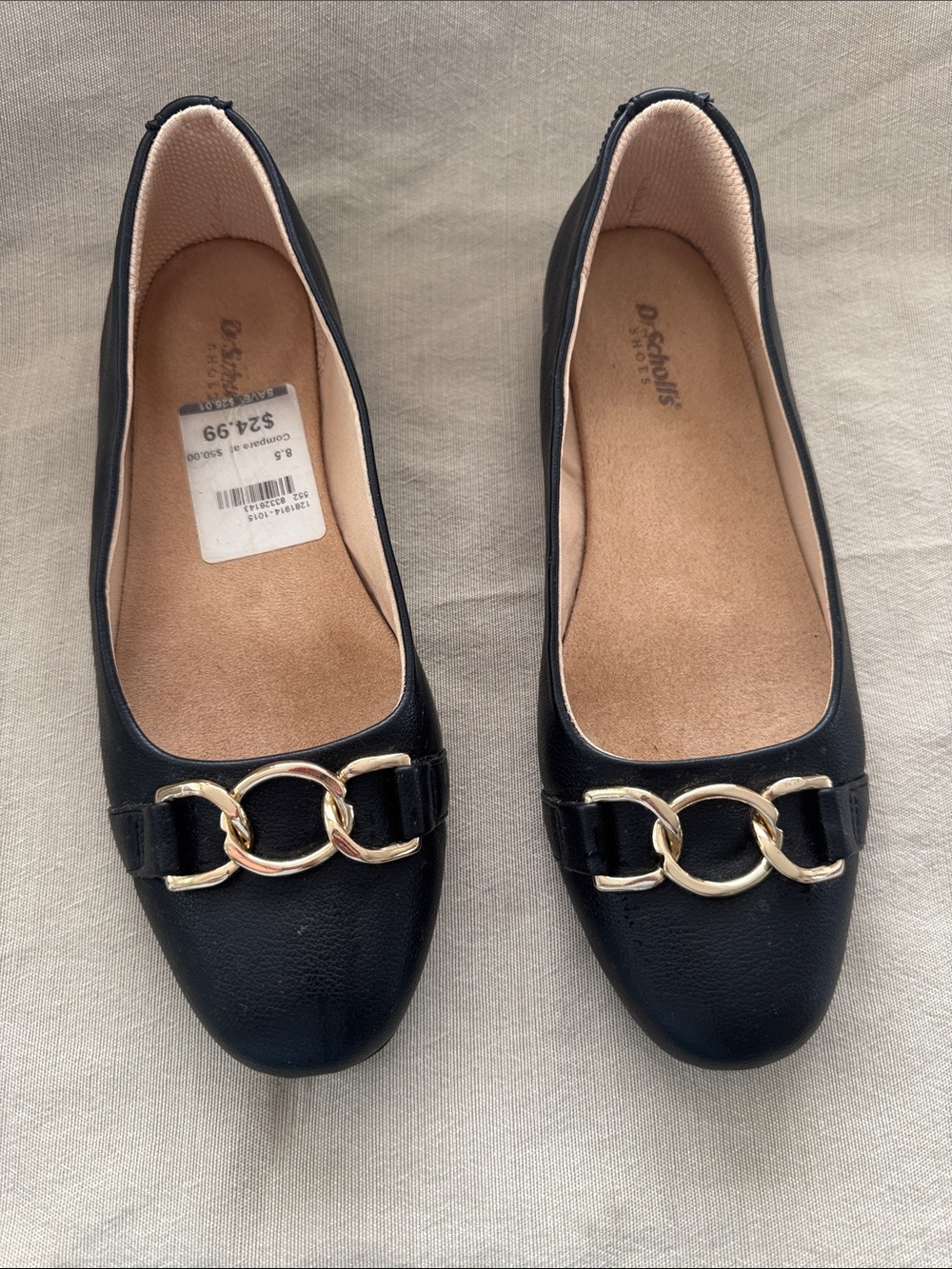 Dr. Scholl's Black Flats with Gold Chain Accent